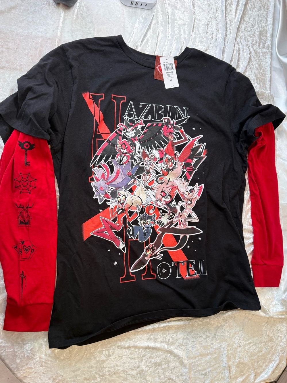 Hot Topic Hazbin Hotel Layered Graphic Tee Black Red Long Sleeve NWT M Cartoon
